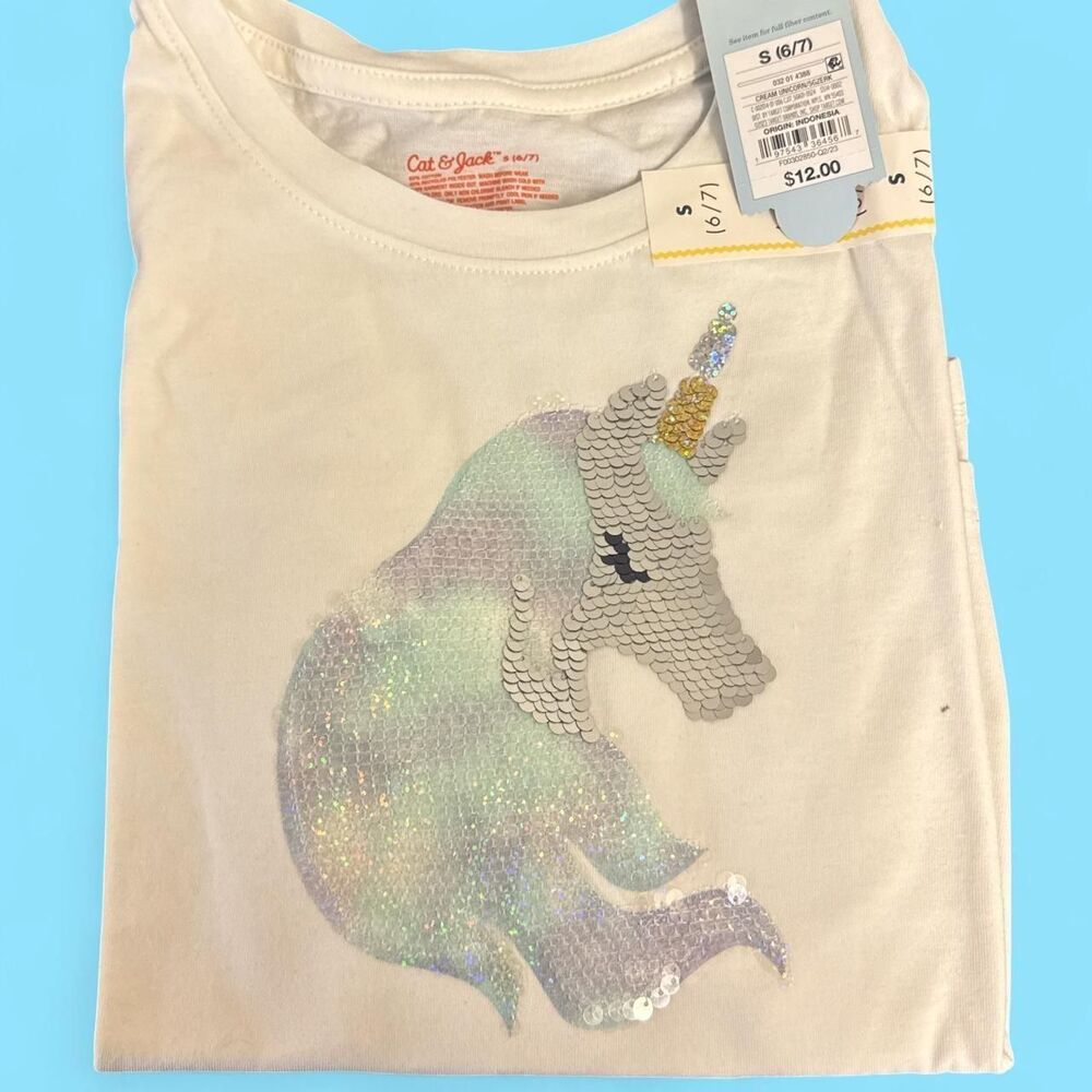 Cat & Jack Unicorn Sequin Unicorn Long Sleeve T Shirt Kids Small